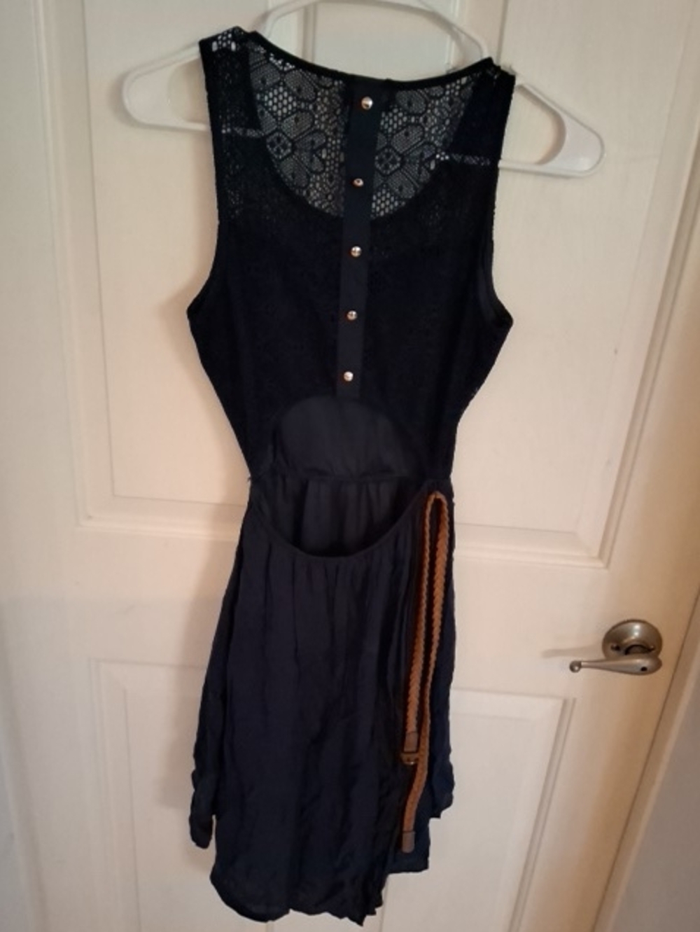 Wet Seal Black Lace Backless Dress with Button Detail